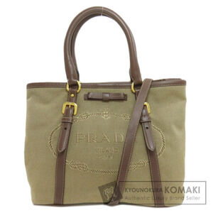 Prada Logo Jacquard Tote Bag beige brown canvas leather